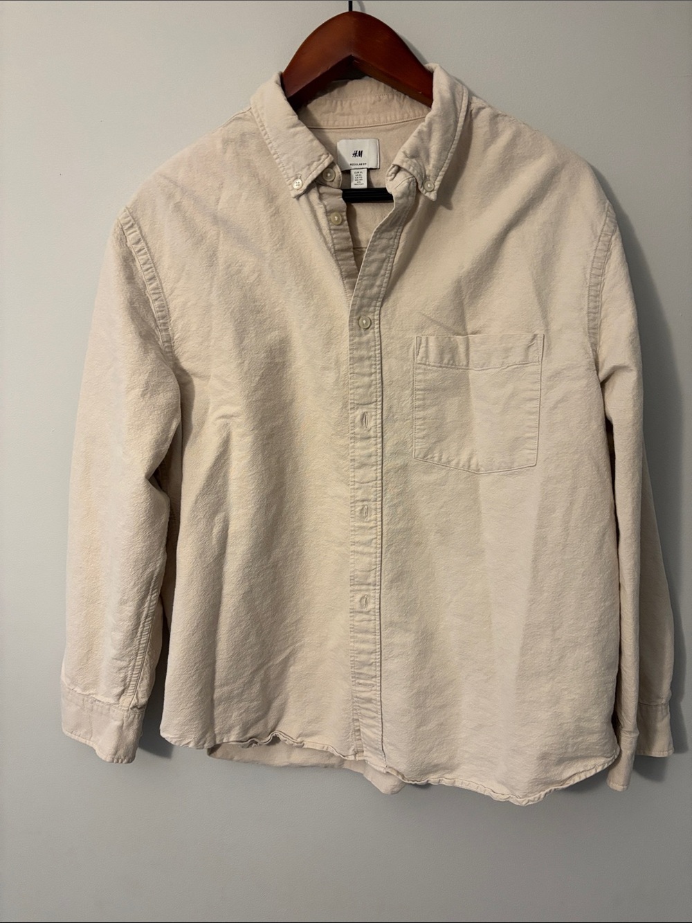 H&M COTTON oversized look Cream Button-Down Shirt